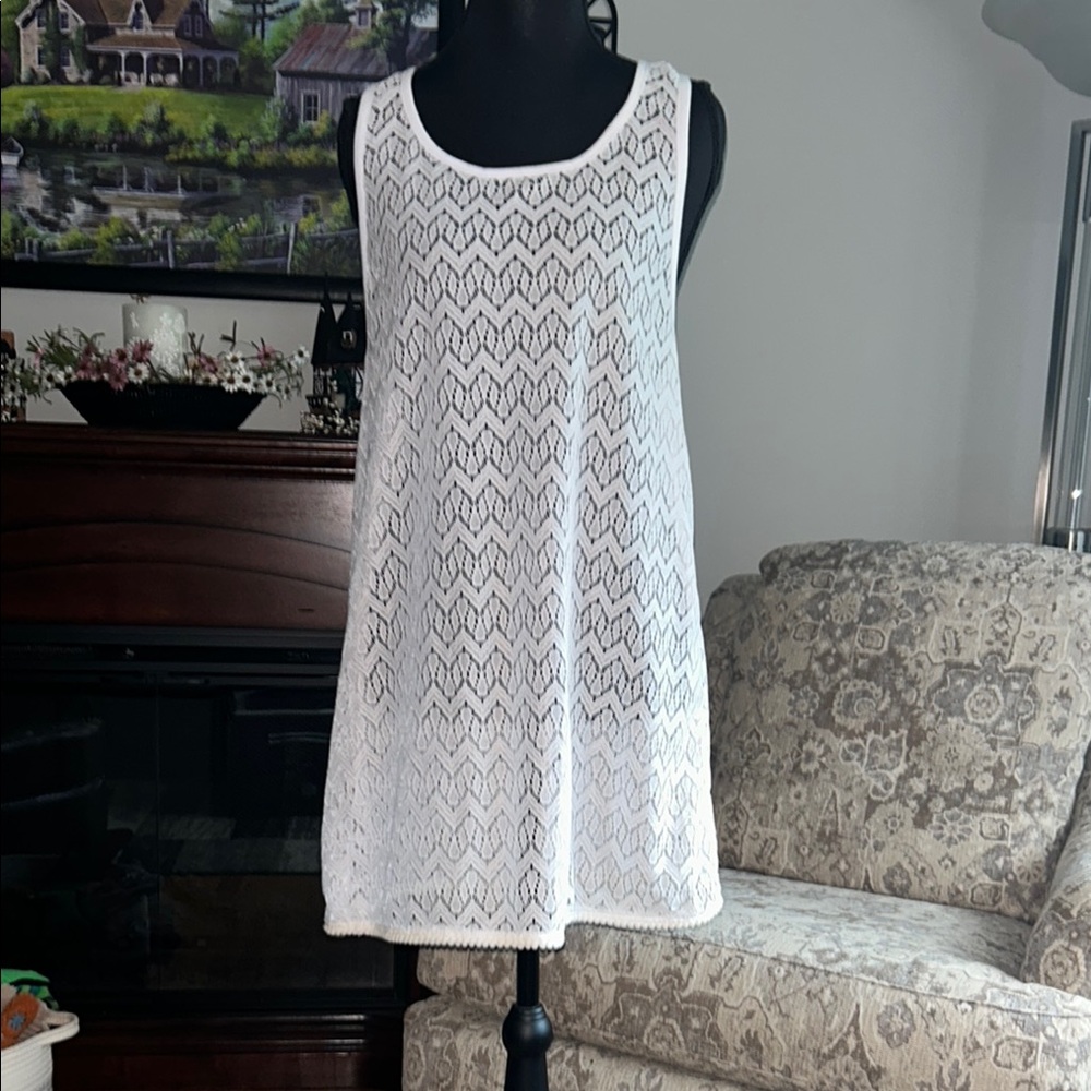 Miken White Crochet Swim Coverup